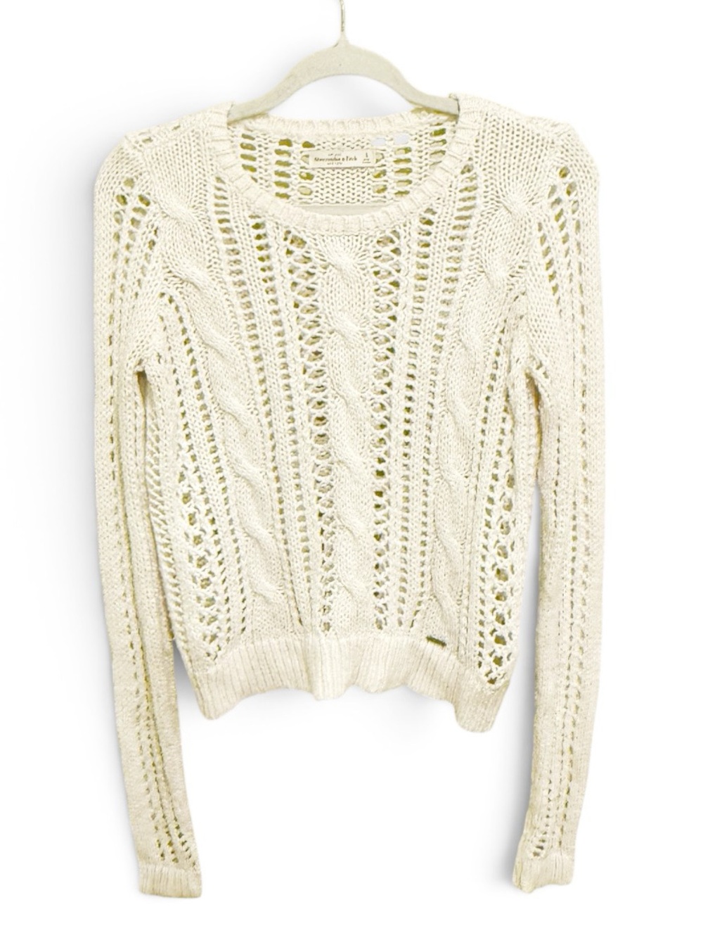 Abercrombie & Fitch Cream Open-Work Cable Crewneck Sweater